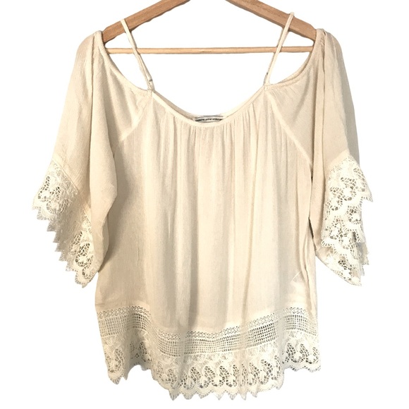 American Eagle Outfitters Tops - American Eagle Cream Peasant Style Top With Lace Crochet Detail Size Small